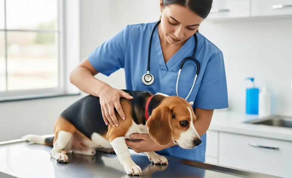 Cane con ferita in visita dal veterinario | RimosVet