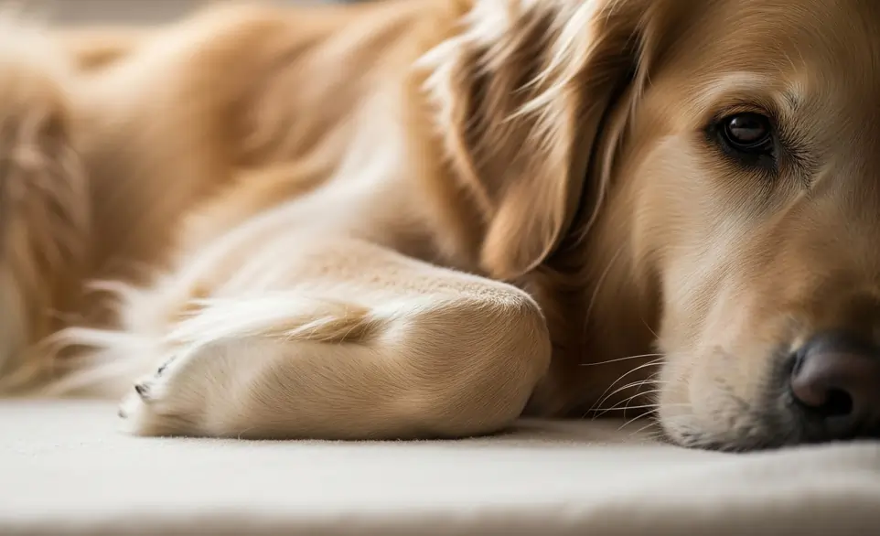 Cane con piaghe da decubito che riposa su un lettino ortopedico | Rimos Vet