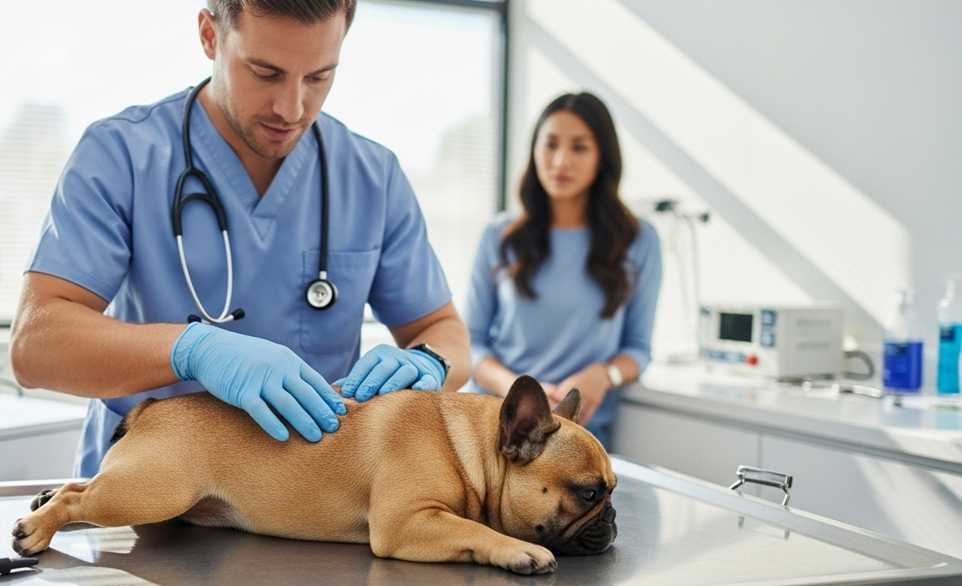 Cane in visita dal veterinario per sospetta piodermite | RimosVet