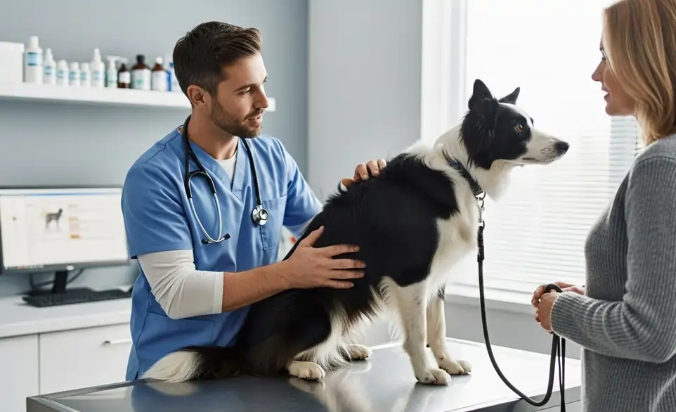 Proprietaria porta il cale dal veterinario per estrazione di una zecca | RimosVet
