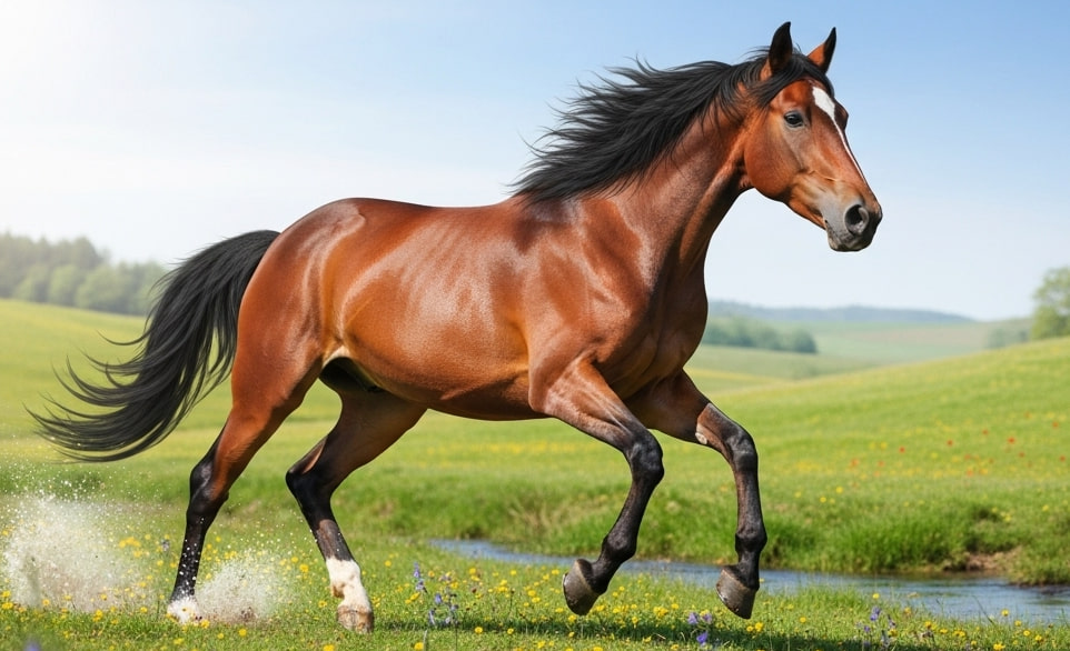 Un cavallo di razza corre libero in un prato | RimosVet