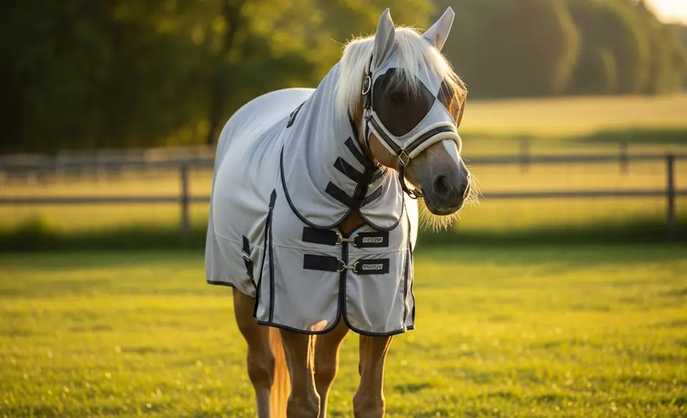 Cavallo all'aperto vestito cin una copertura anti mosche | RimosVet