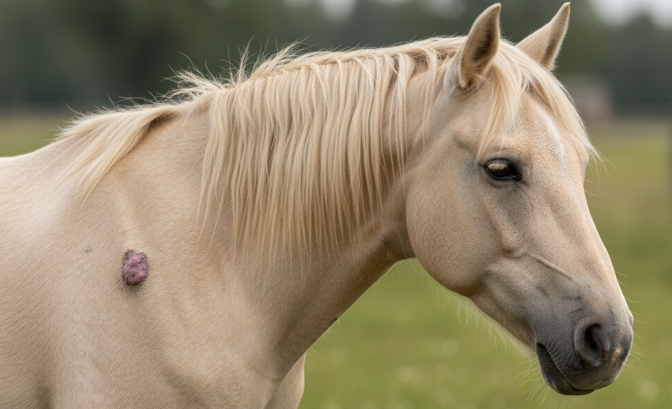 Cavallo dal pelo chiaro con sarcoide | Rimosvet