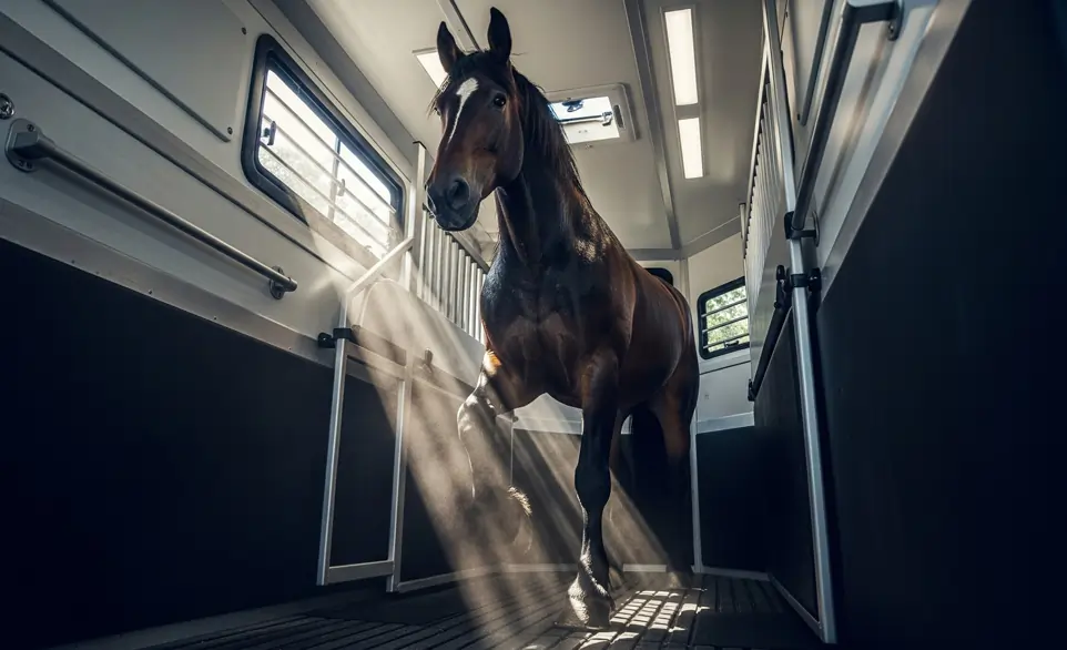 Cavallo nel trailer durante un trasporto | RimosVet