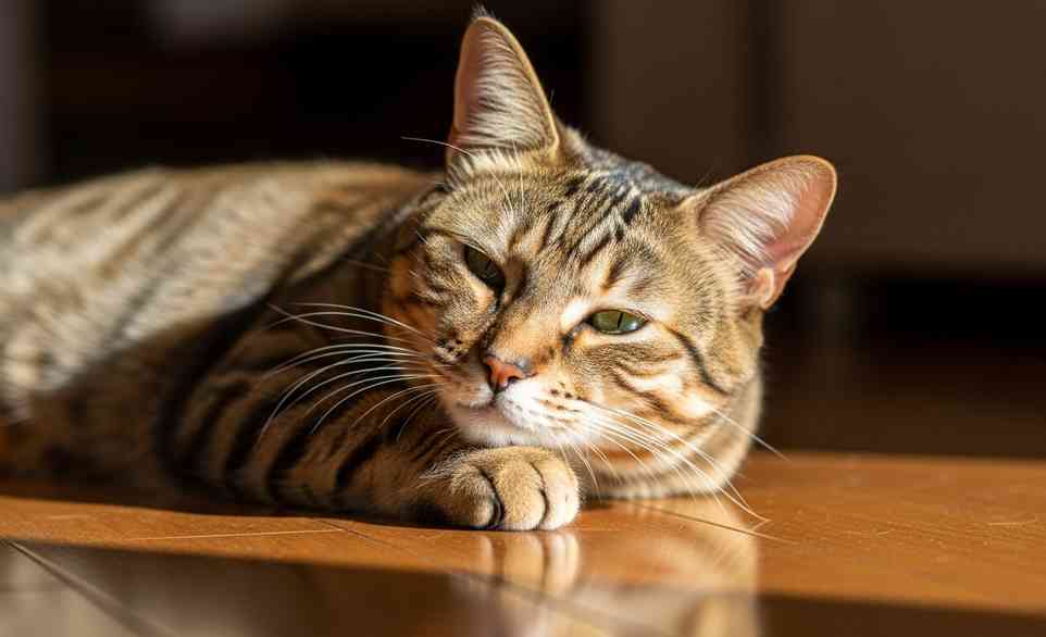 Gatto tigrato casalingo lascia pelo sul pavimento | RimosVet