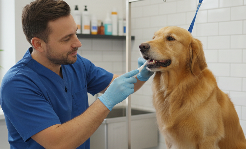 Un cane durante una visita odontoiatrica veterinaria | Rimosvet