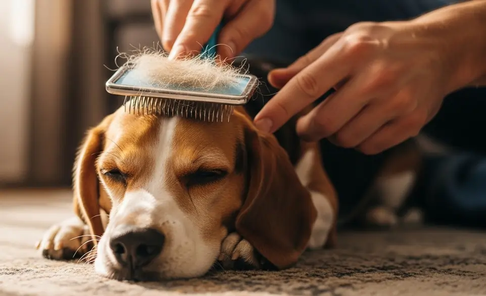 Un beagle si gode la sua spazzolatura quotidiana | RimosVet